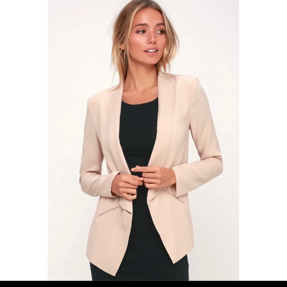 NEW Lulu's Miss Punctuality Taupe Lightweight Blazer Med Z-003